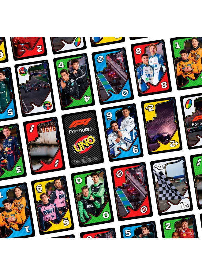 ماتيل جيمز UNO F1 Card Game for Kids, Families, Travel & Camping, Deck Features Images from the World of Formula 1 Racing - Image 3